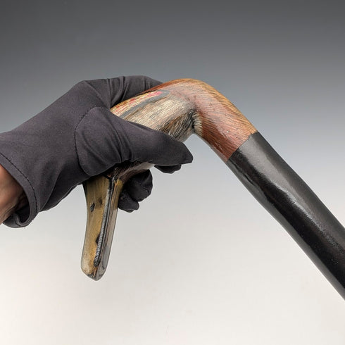British Vintage Thick Black Shaft Cane with Painted Duckhead Handle, 94cm